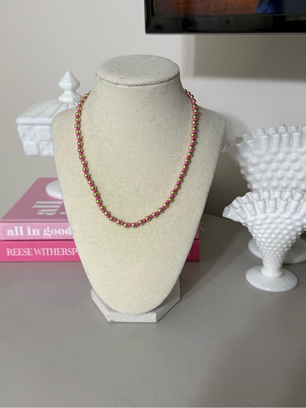 Allie + Bess Pink and Gold Beaded Necklace